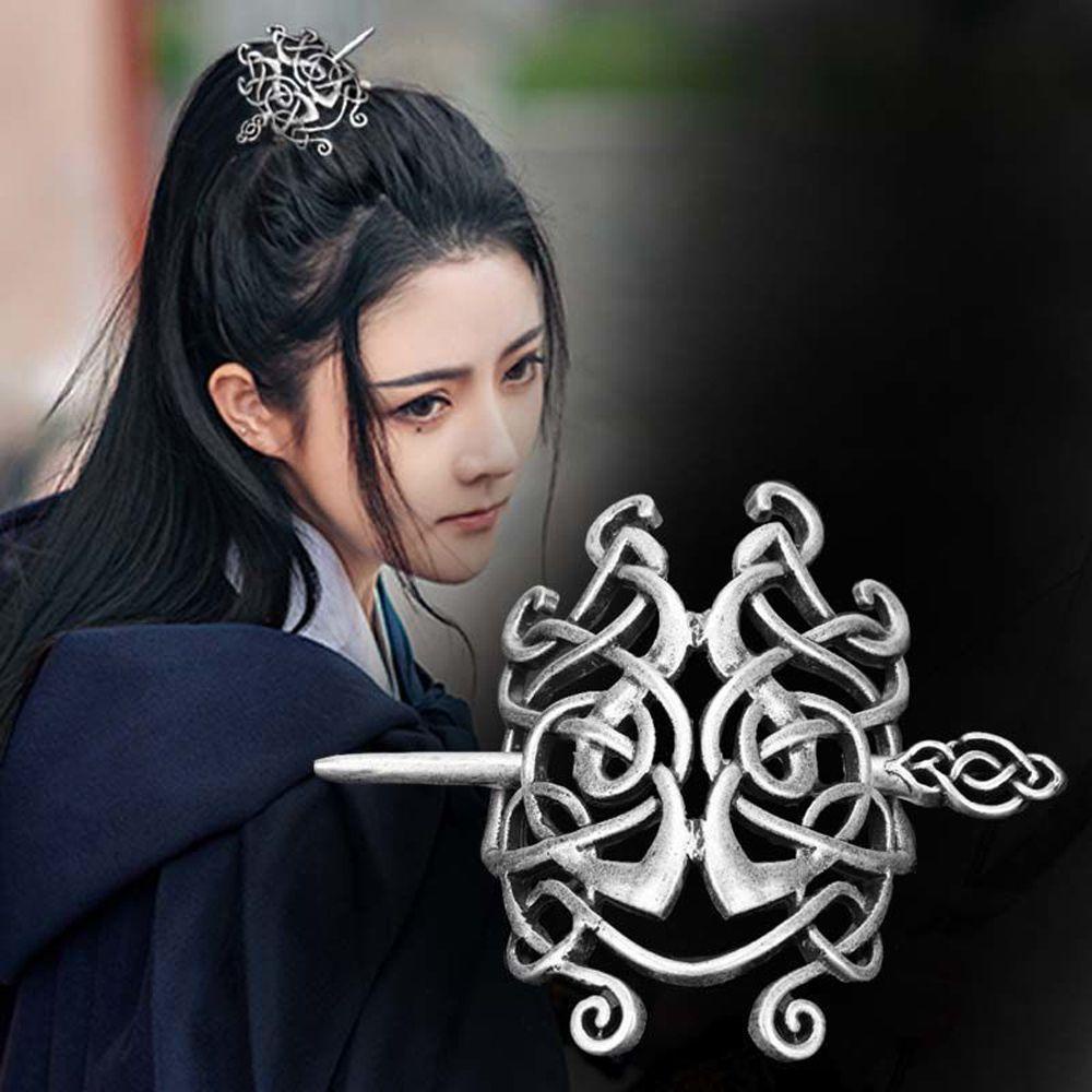 NEEDWAY Gaya Kuno Mahkota Rambut Geometris Sederhana Korset Rambut Gaya Cina Aksesoris Rambut Paduan Properti Foto Celtic Knot Hair Stick