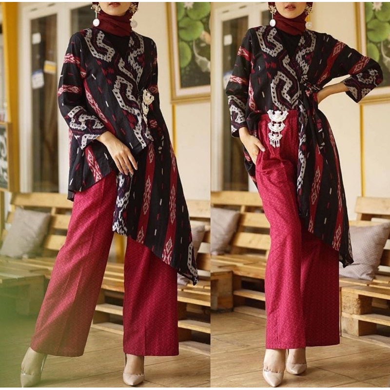 blouse osaka baju batik tenun modern motif toraja hitam
