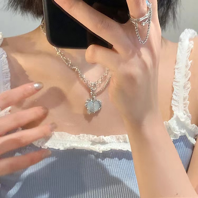 IFYOU Kalung Cincin Jari Ganda Bahan Zircon Warna Silver Gaya Korea Untuk Wanita