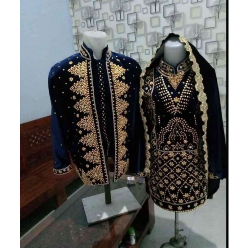 set baju pengantin adat Palembang sama sarung songket tenun asli