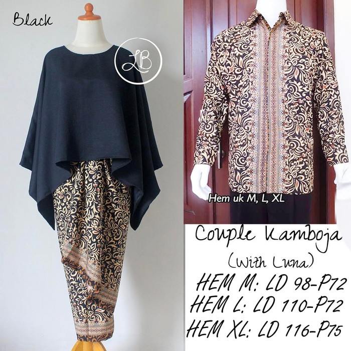 Setelan Kebaya Batwing Couple Kamboja Black