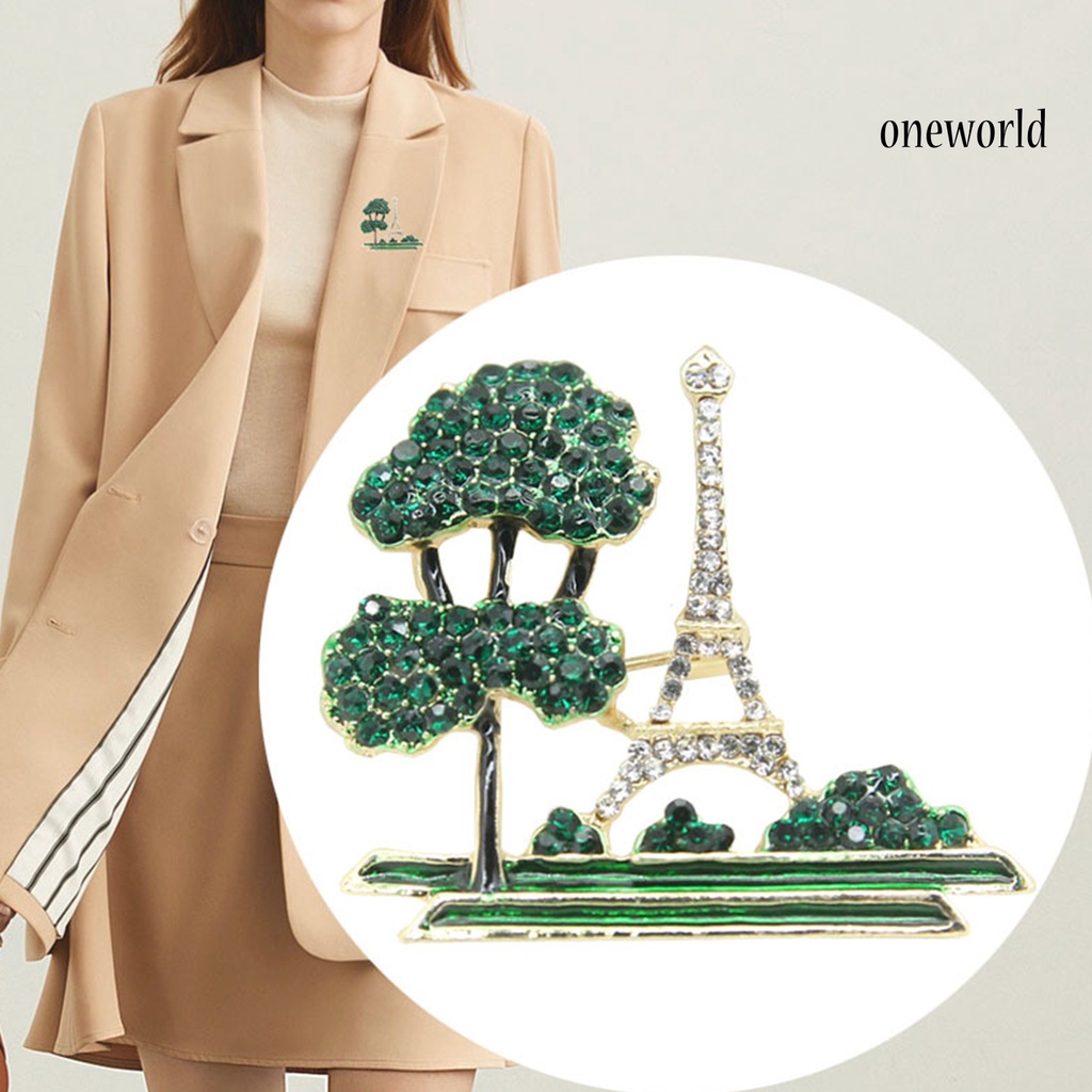 OW@ Ladies Eiffel Tower Tree Design Rhinestone Decor Brooch Pin Fashion Jewelry Gift