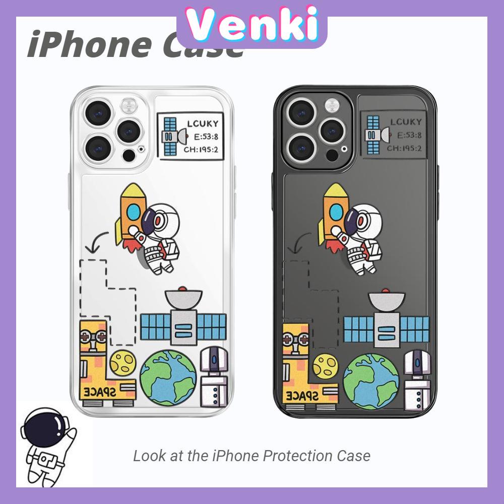 Soft Case Silikon Transparan Motif Roket Astronot Untuk iPhone 13 Pro Max 12 Pro Max 11 7 Plus