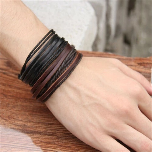 Gelang Tali Kulit Multilayer Untuk Pria Dan Wanita