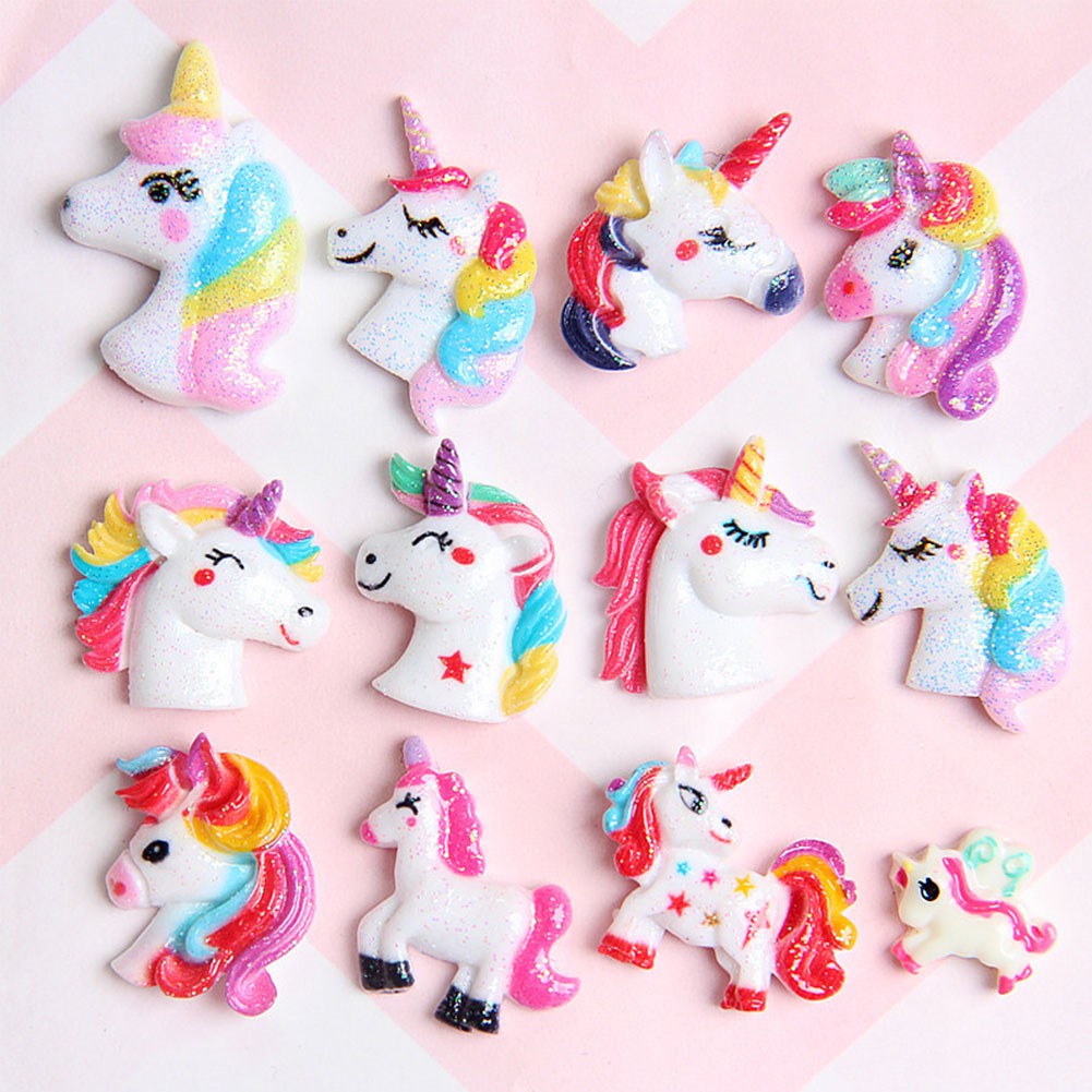 (Tk) 1pc Cabochon Flat Back Bahan Resin Desain Unicorn + Pelangi Untuk Aksesoris Rambut / Scrapbook Diy