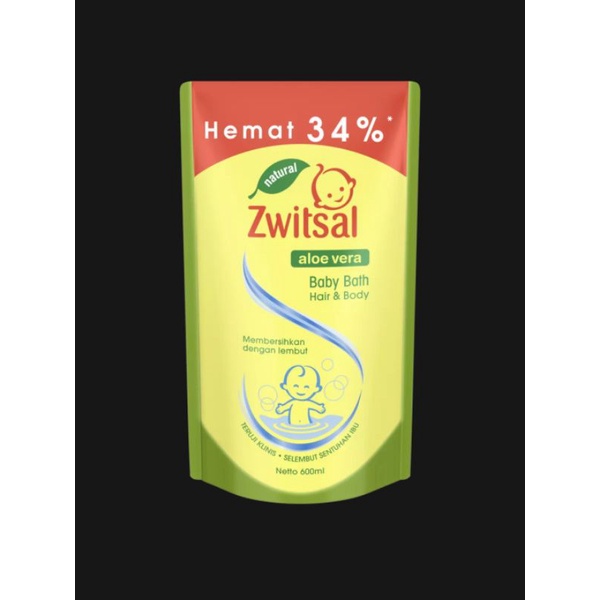 ZWITSAL NATURAL BABY BATH 2-in-1 HAIR &amp; BODY ALOE VERA 600 ML / SABUN MANDI CAIR BAYI / ZWITSAL