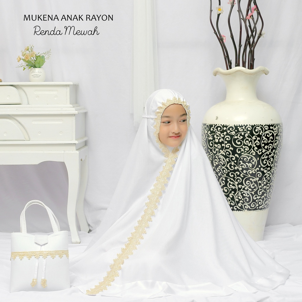 Mukena Anak Bali Rayon Polos Renda Mewah (Usia 6-12 tahun)