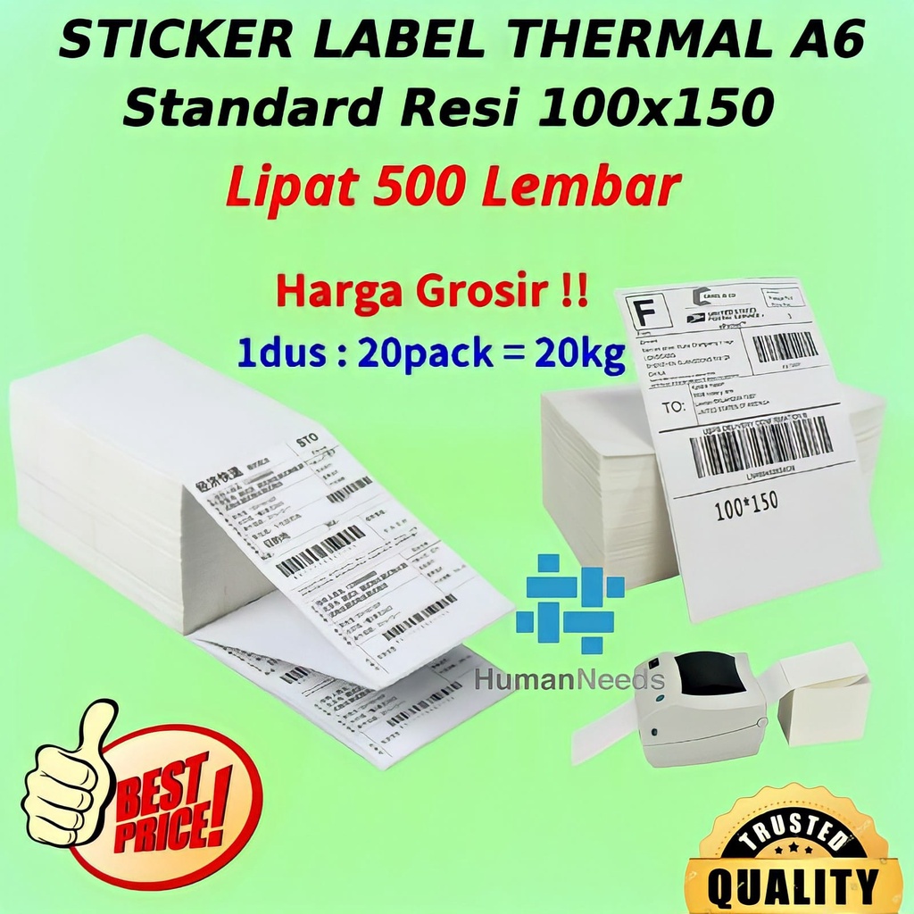 Kertas Thermal Label Sticker Barcode 100x15 ukuran A6 LIPAT 500pcs/Stiker Termal 100 x 150 Fold 500lbr tanpa Ribbon