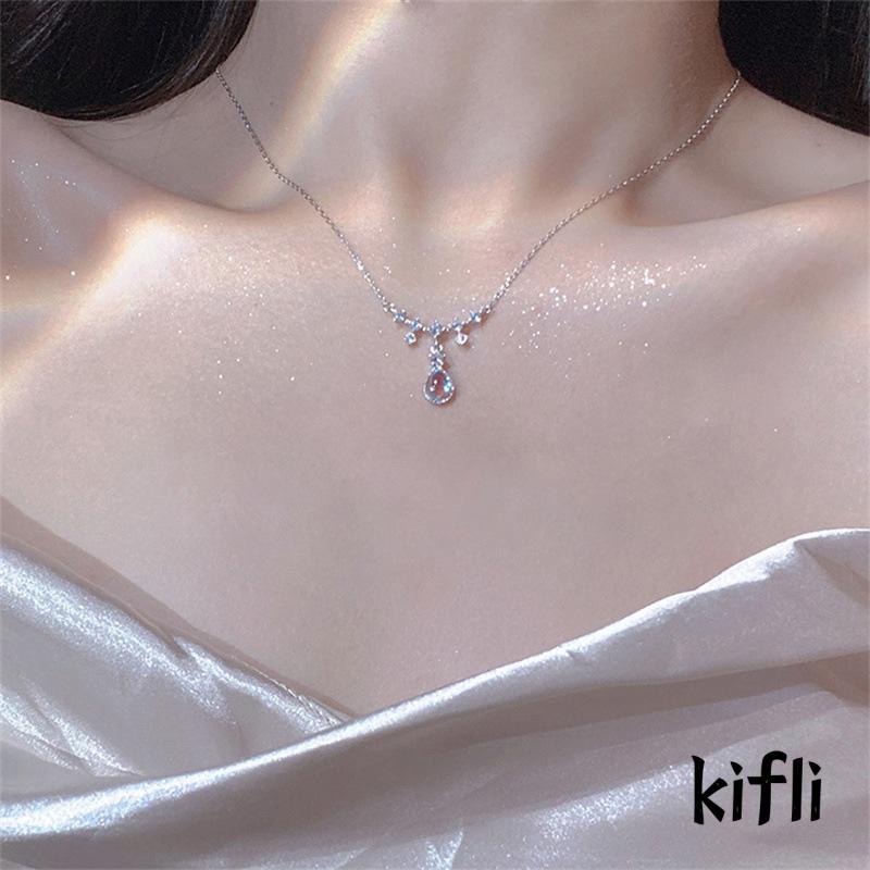 Kalung Desain Water Drop Aksen Moonstone Untuk Wanita