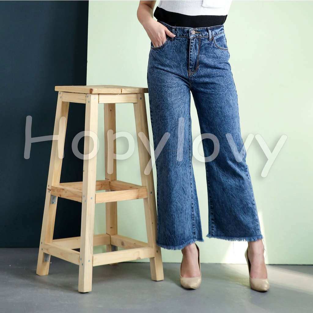 HOPYLOVY Celana Kulot Jeans Wanita Rawis Isvara Fringe | Celana High Waist Jeans Kulot | Celana Highwaist Kulot Jeans Wanita