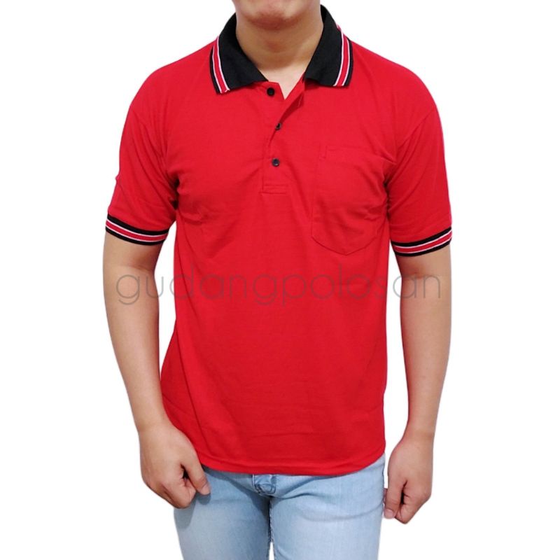 GP Kaos Polo/Polo Shirt/Kaos Kerah Lengan Pendek Merah Kerah Hitam