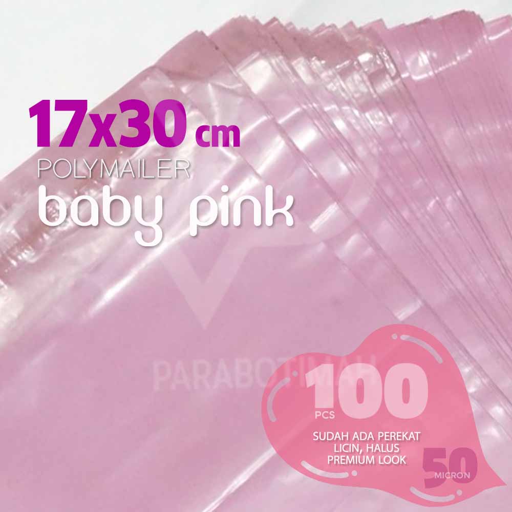 Polymailer BABY PINK plastik packing mini sudah ada lem 17x30 100 lbr premium look murah Bandung ready stock