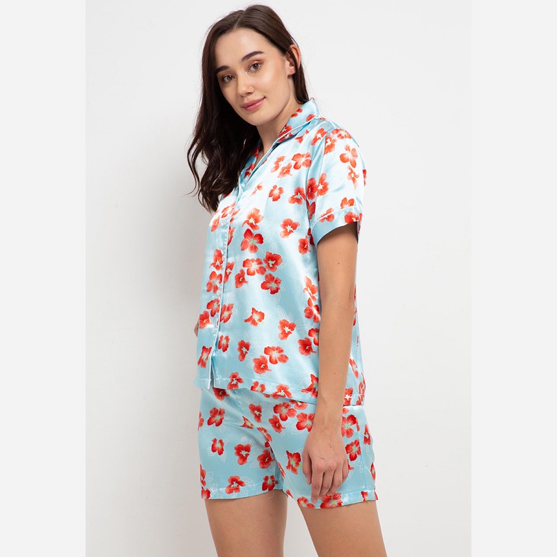 Anne Wintours Pyjama Pijama Satin Silk Short Sleeve Short Pants Sleepwear Wanita