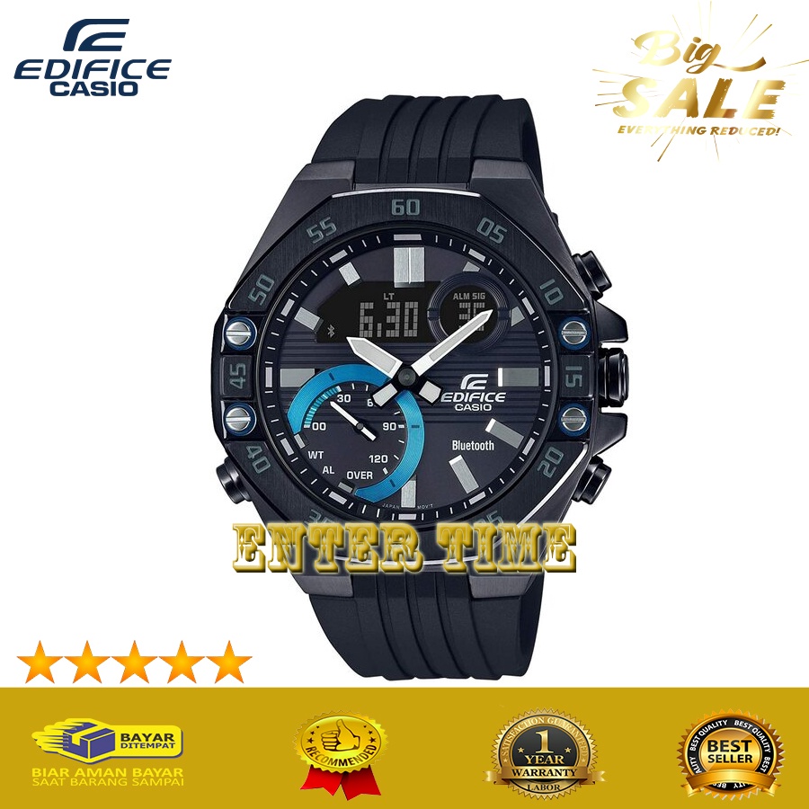 MEGA SALE  JAM TANGAN PRIA IMPORT TERBARU CASIO EDIFICE TYPE ECB 10PB-1A RUBBER STRAP BLACK DIAL JAM