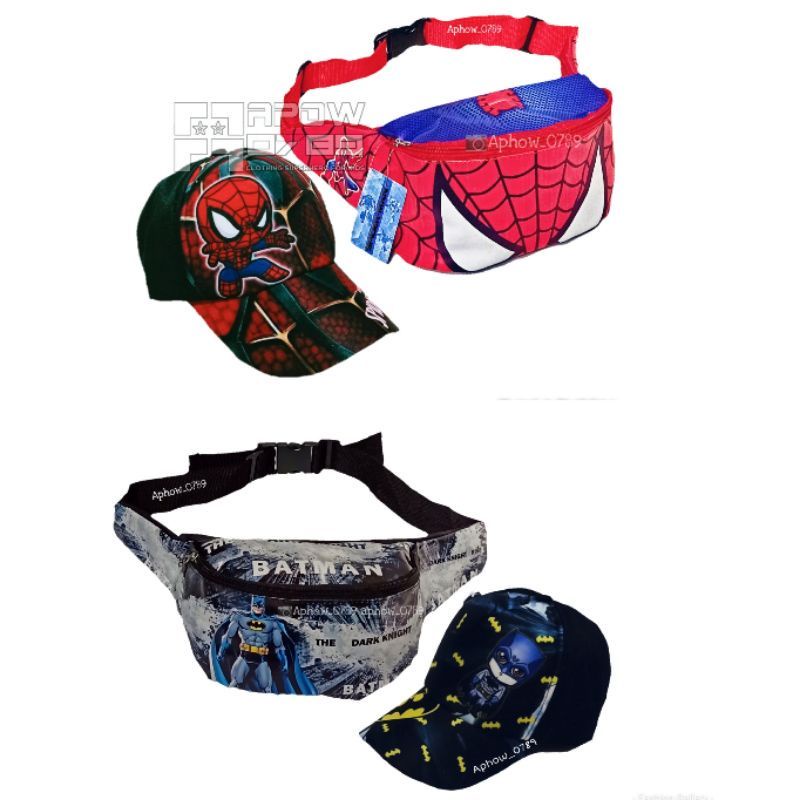 Paket 2IN1 tas slempang Waistbag anak karakter free topi karakter print