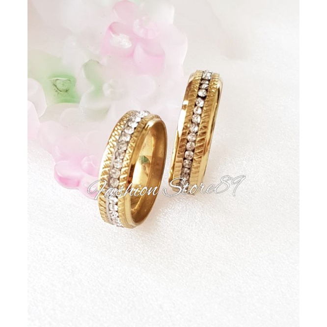 Cincin Titanium Gold Full Permata Titanium ring Couple Single Cincin Nikah Tunangan Titanium Antikarat halal