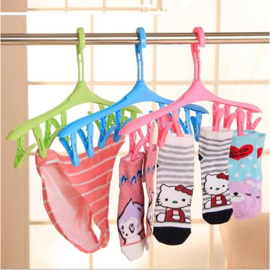 8 In 1 Hanger Gantungan Jepit Pakaian Kaos Kaki Baju Celana Dalam Bra ~ Ow717