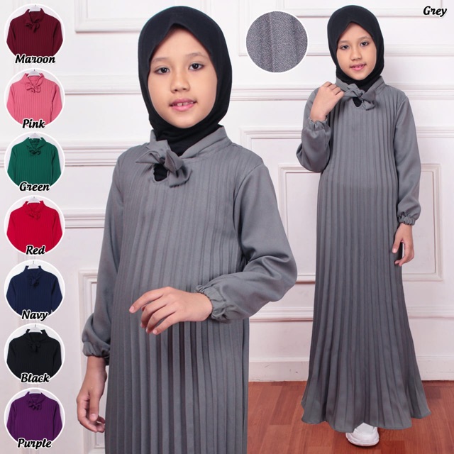 GAMIS PLISKET ANAK MOSCREPE MAXY DRESS PLISKET PRISKET PLEATED LONGDRESS MAXI LEBARAN 8 WARNA