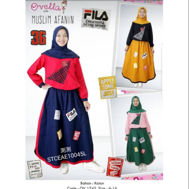 563 7 LITTLE PINEAPPLE BAJU MUSLIM SETELAN KULOT HIJAB ANAK CEWEK