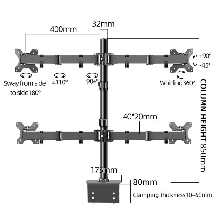 Triple W Quad Monitor Clamp Bracket Breket Mount Holder Desk LED LCD