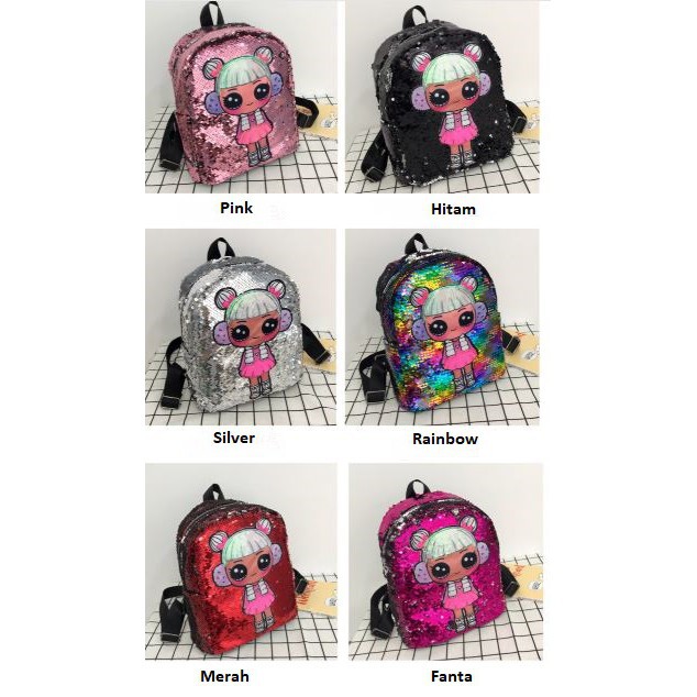 (RK)(LAMPU)Tas Anak Perempuan Sequin Usap Glitter LOL Surprise/Tas Anak Perempuan LOL LED