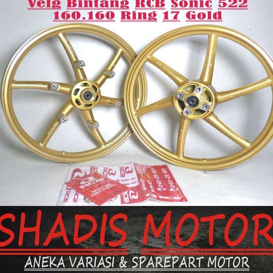Velg Bintang Motor Merk RCB Tipe 522 Ukuran 160/160 Ring 17 Motor Sonic Warna Gold Velg Palang Motor