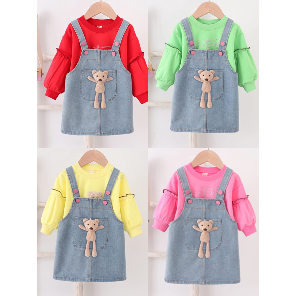 BAJU ANAK PEREMPUAN OVERALL ANAK KOMBI SWEATER LENGAN BALON IMPORT TERBARU
