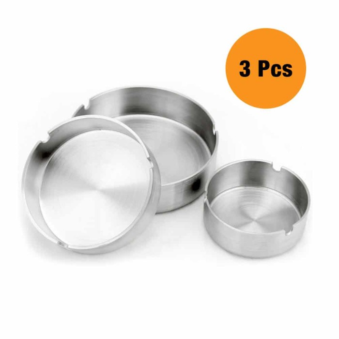 Asbak Stainless Cafe Tebal Bulat POLOS SET 3PC asbak besi 8-10-12CM