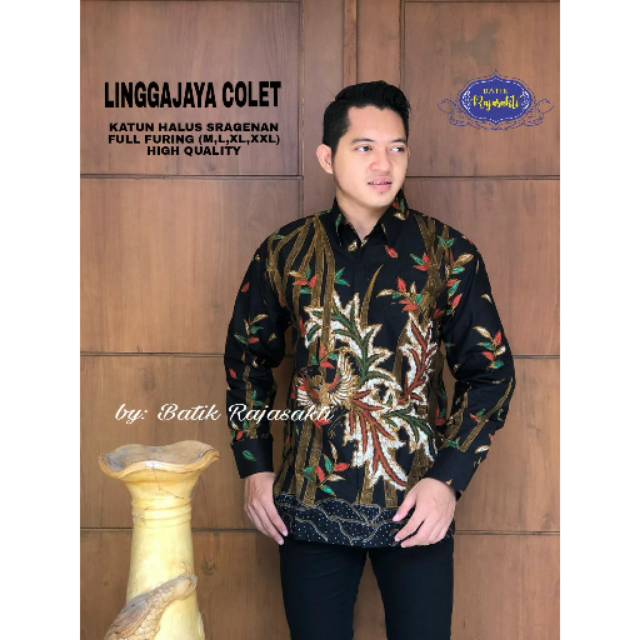 Batik Solo LINGGAJAYA COLET Kemeja Pria Katun Halus Sragenan Full Furing