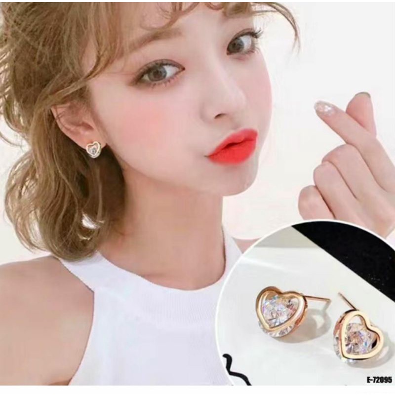Anting swaroski Love stud rosegold