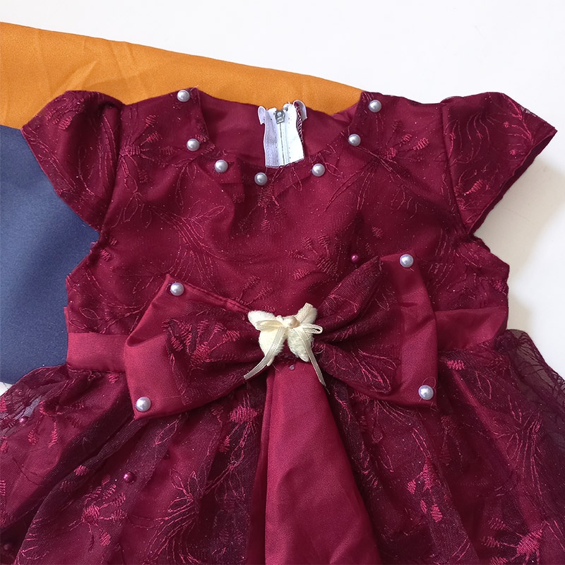 Dress Brukat Bayi 6 12 Bulan Kombinasi Furing FREE PITA Gaun Brukat Warna Hijau Marun Putih Dusty Baju Natal Bayi Perempuan Baptis Dress Aqiqah Terlaris KA133