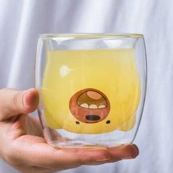 Gelas Kaca Unik Bening Lucu Aesthetic Murah Kekinian Double Wall Glass 250ml / Gelas Kopi Teh Susu-Layer Bear