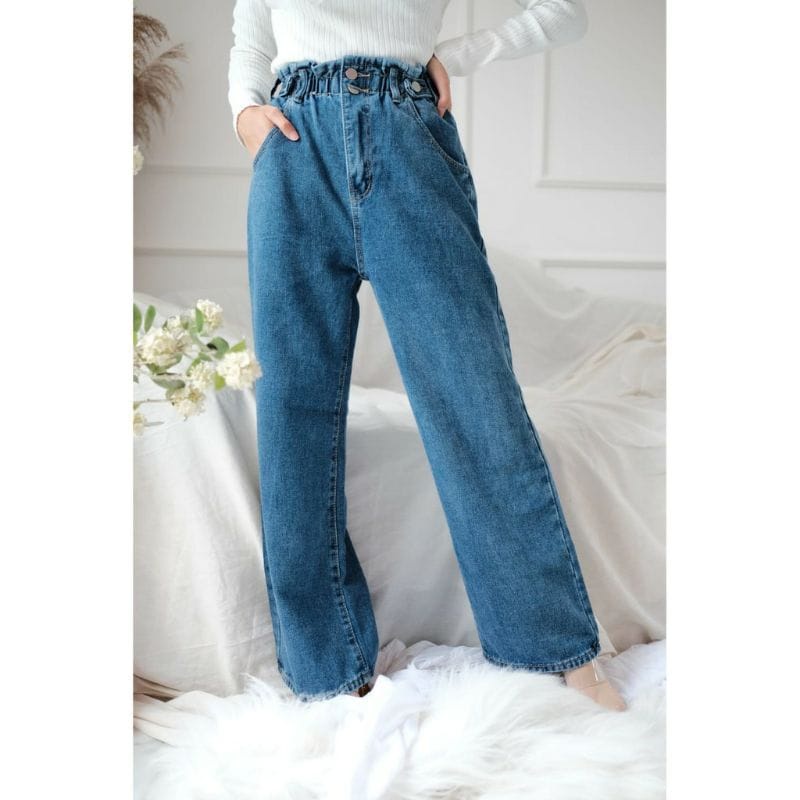 Celana Jeans Panjang Straight Highwaist Jeans Wanita Kekinian