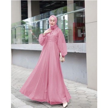 Baju Gamis Brukat Wanita Remaja Terbaru 2022 Maxi Sheren Tile Model Kekinian Edisi Lebaran Bahan Bro