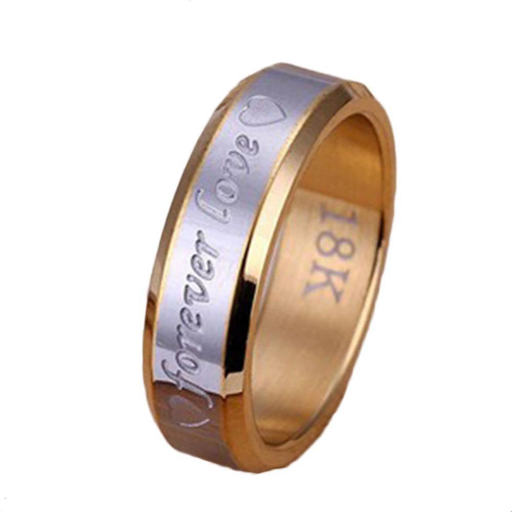 Timekey Cincin Kawin / Tunangan Motif Tulisan Forever Love 18K Gold / Silver Untuk Pasangan / Pria / Wanita A2K9