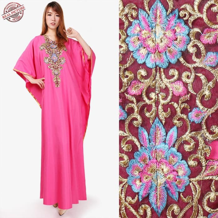 Gamis Maxi Fincy Longdress Kaftan Jumbo Wanita - Merah Muda  ER-424