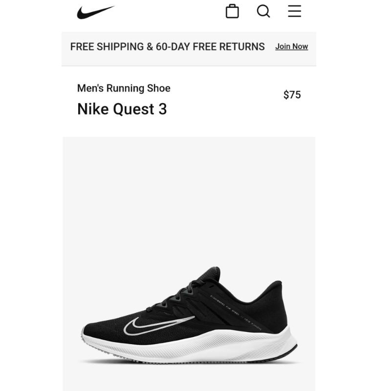 Nike Quest 3 Original + Free kaos kaki