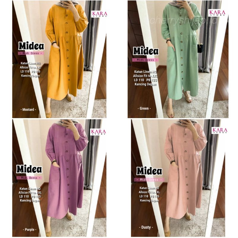 MIDEA MIDI DRESS KATUN LINEN LD 110 KOREAN STYLE BUSUI BY KARA