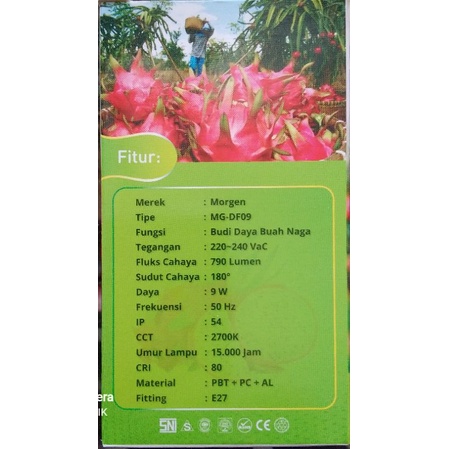 Lampu Buah Naga LED Morgen Dragon Fruit 9W MG-DF06 IP56 ~ Untuk Budi Daya Buah Naga