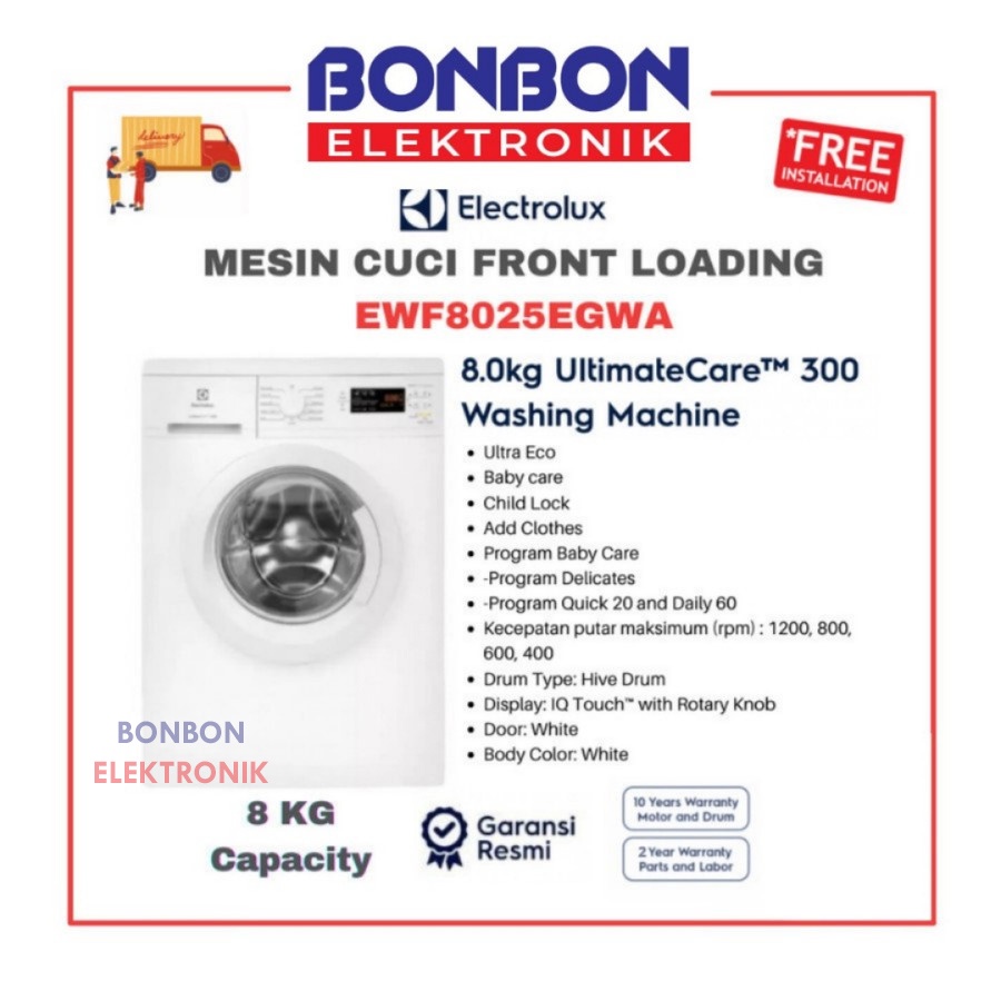 Electrolux Mesin Cuci Front Loading 8KG EWF8025EGWA / EWF 8025 EGWA