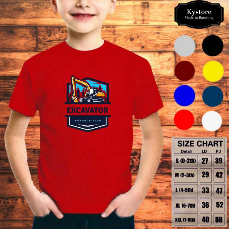 Kaos anak laki-laki motif Excavator Kids, Cotton Combad 30s - S,M,L,XL,XXL