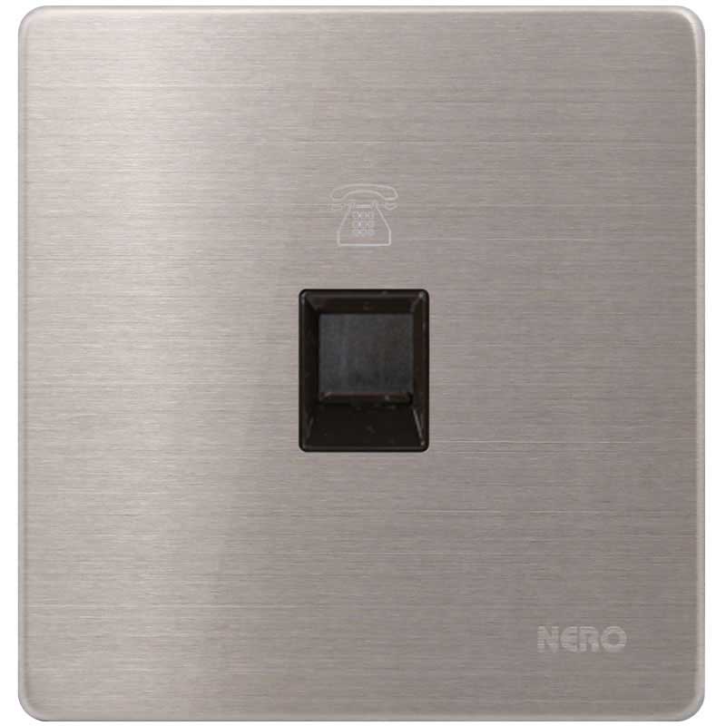 STAINLESS V8PH-Stainless 1 Gang Outlet Telephone NERO