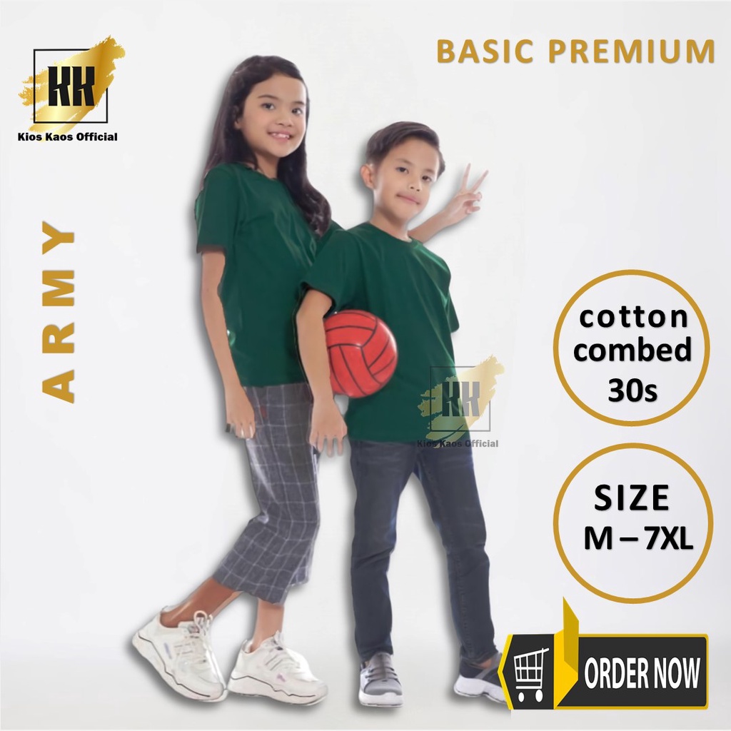 KAOS POLOS ANAK WARNA HIJAU ARMY LENGAN PENDEK COTTON COMBED 30S / LAKI-LAKI & PEREMPUAN