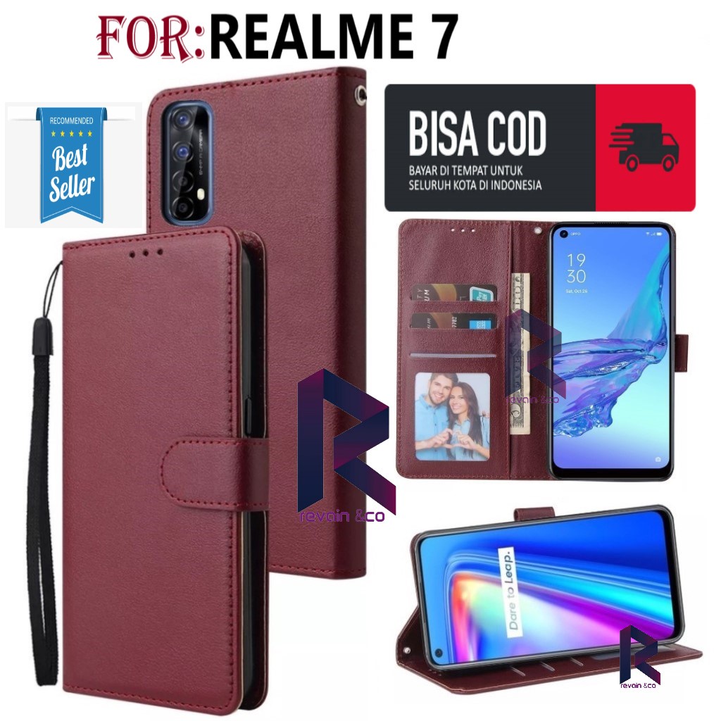 FLIP COVER REALME 7 FLIP WALLET LEATHER KULIT PREMIUM SARUNG BUKA TUTUP KESING HP FLIP CASE REALME 7