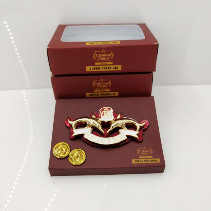 PIN SELAM POLRI DENGAN AKRILIK MERAH GOLD PLATED SUPER PREMIUM