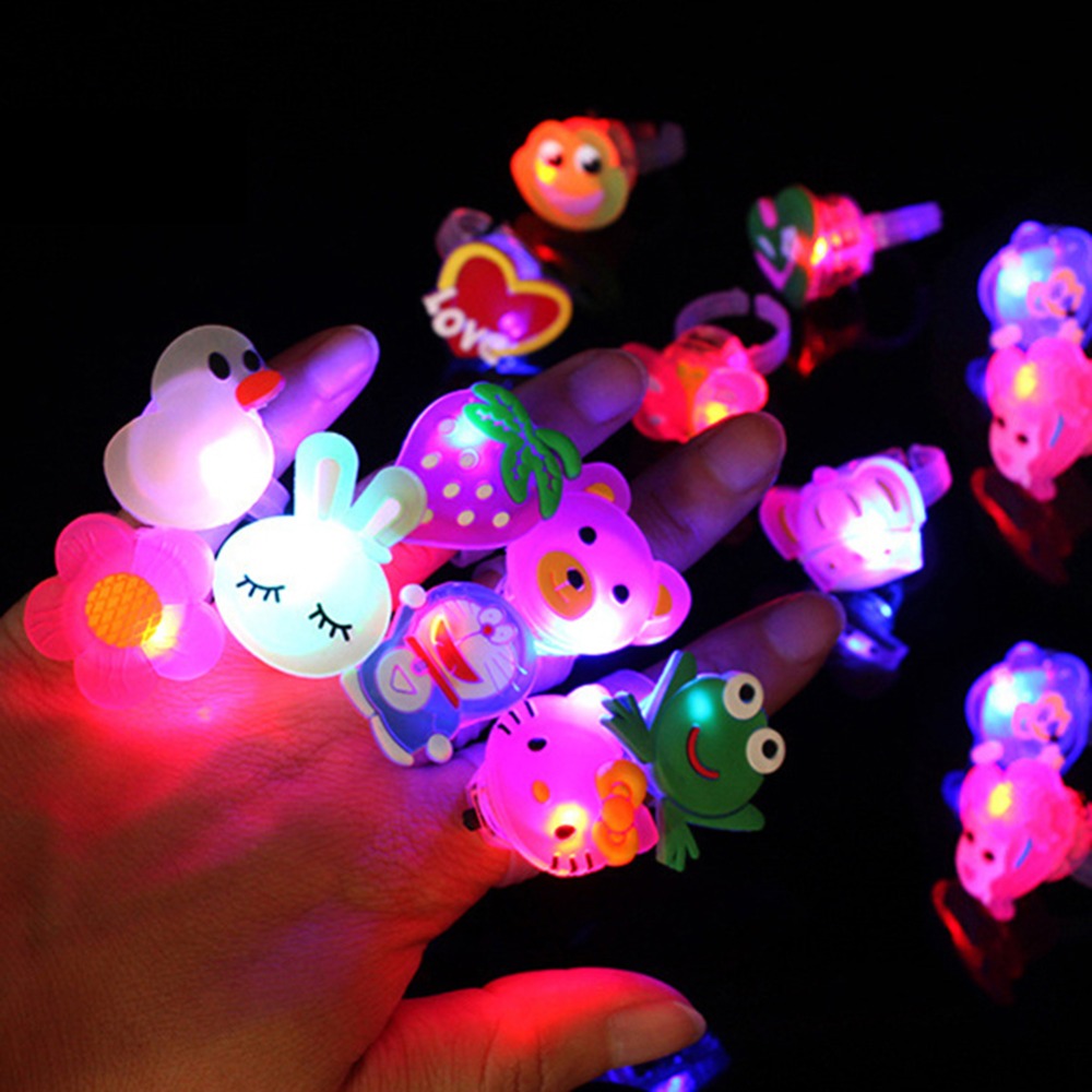 Shine Glow In The Dark Mainan Anak Anak 10Pcs/Set Bercahaya LED Flash Kartun Hewan Lem Lembut Rings