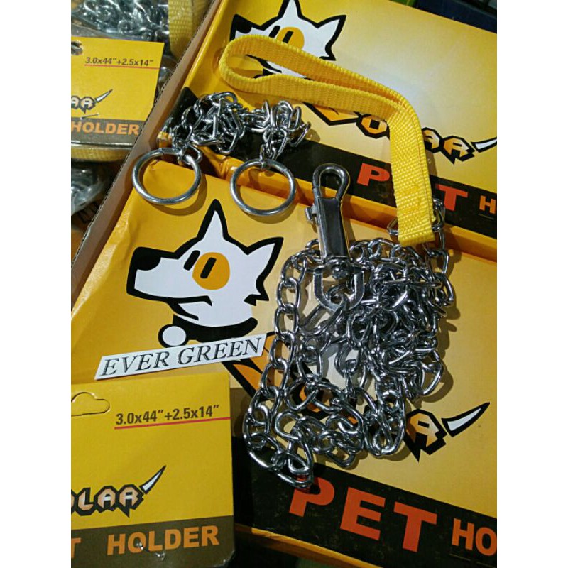 Rantai Anjing Besar 3 mm - Panjang 110 cm dan Rantai Kalung Guguk 35 cm - 1 set Pet Chain Holder