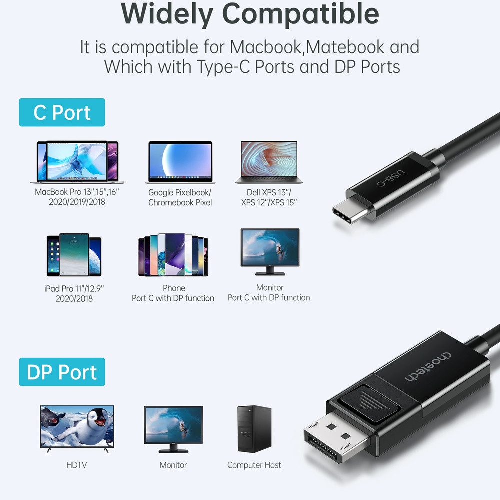 CHOETECH Kabel USB Type C to Display Port 8K 30Hz 1.8M - XCP-1803 - Black