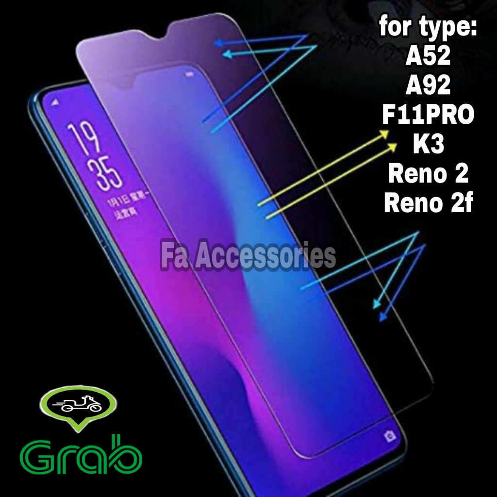 FA Tempered glass blue OPPO A52 A54 A54S A55 A78 A785G A92 F11PRO K3 RENO 2 2F  antiradiasi light screen protector