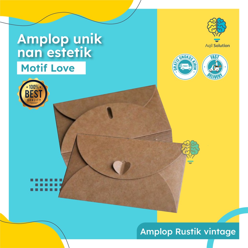 Amplop Rustik vintage craft Coklat dan pitih Free Greeting card, model sesuai gambar real